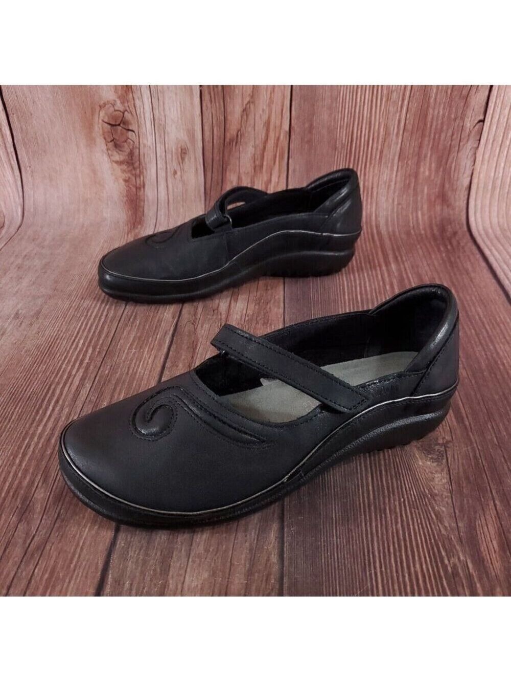 Naot Matai Womens Size 36 US 5-5.5 Black Leather Swirl Mary Jane Shoes Comfort